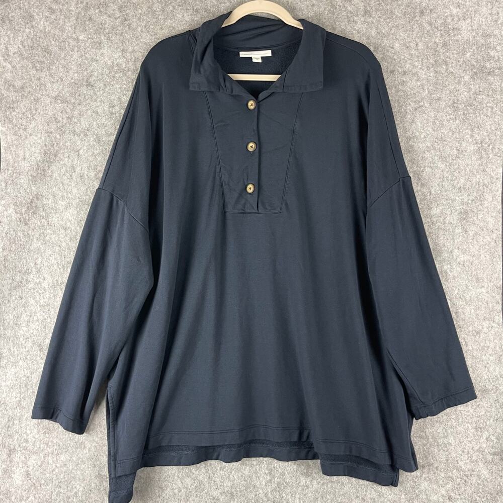 J Jill Pure Jill Tranquility Fleece Top Womens 3X Blue Button Stretch Soft